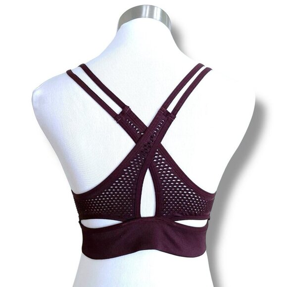 Victorias Secret Sports Bra Bralette Sz Medium Plum Wire Free Yoga Strappy Back - Picture 5 of 7